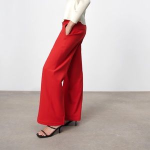 NWT Sz L Zara intense red high waisted trousers